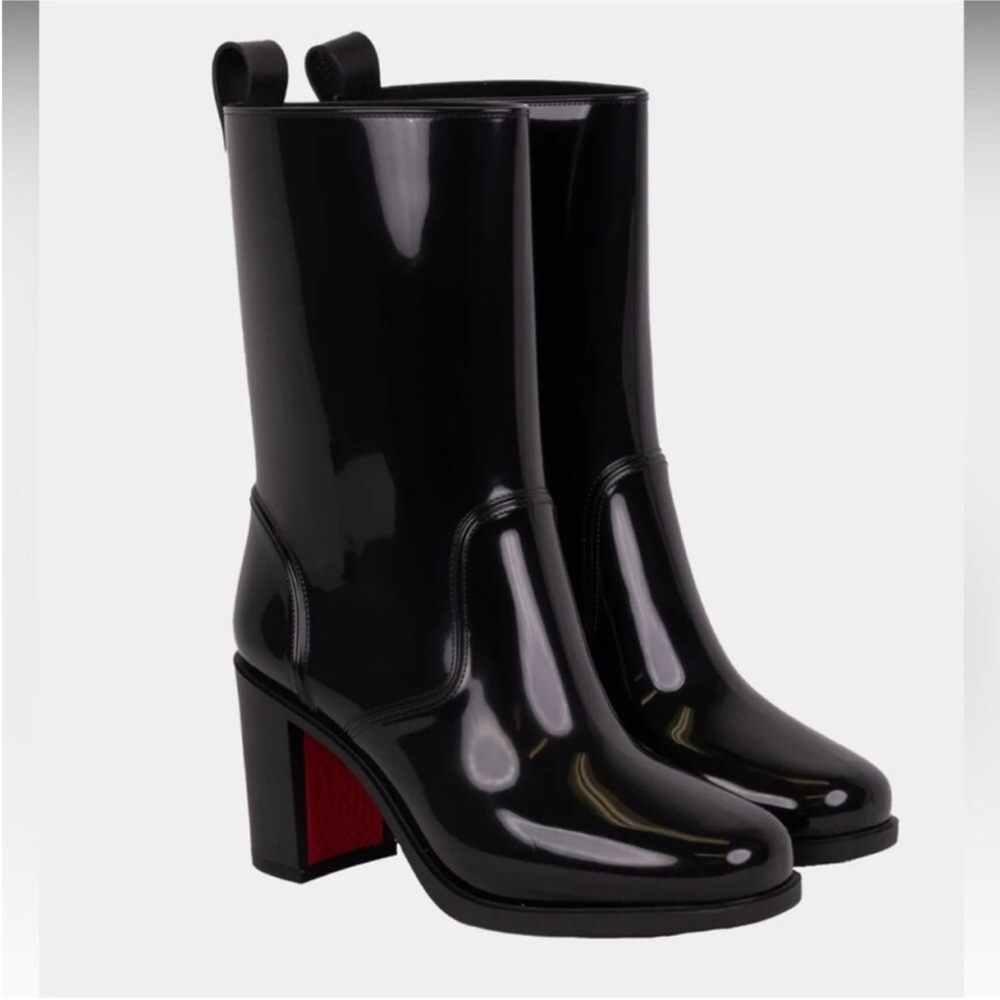 Christian Louboutin Loubirain black PVC heeled rain boots left 37/right 38